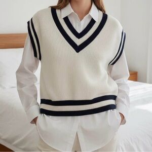 Dotti White & Navy V-Neck Sweater Vest - Size S